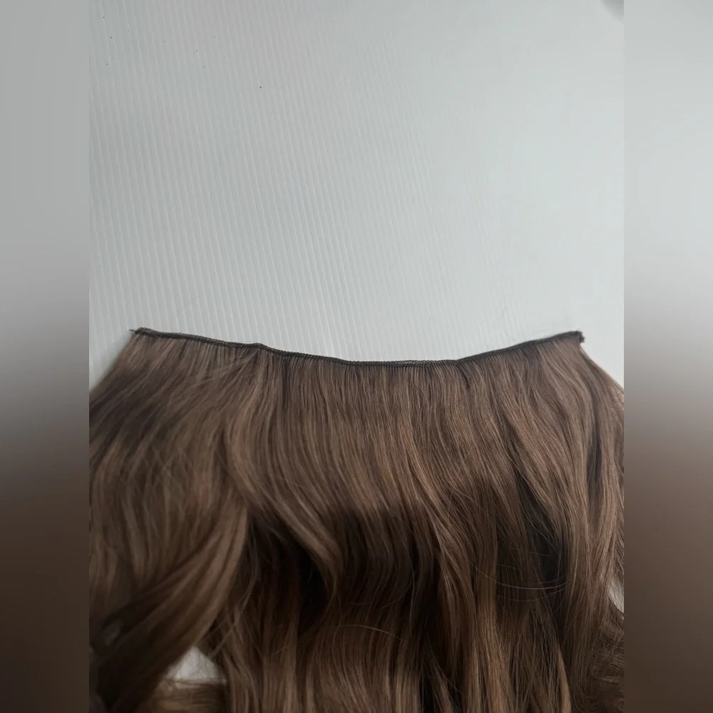 20” Human Hair Blend Clip-In Extensions – Wavy Natural Brown with Caramel Ombre